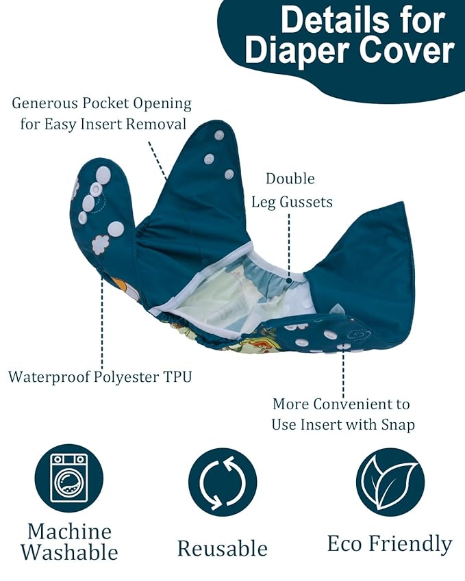 babygoal Cloth Diaper Covers 6 Pack with Wet Bag for Fitted Diapers and Prefolds with Double Gussets, Adjustable and Reusable for Baby Boys