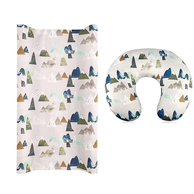 Changing Pad Cover & Nursing Pillow Cover, Neutral Breastfeeding Pillow Slipcover for Baby Boys & Girls, Changing Table Sheets Mountains