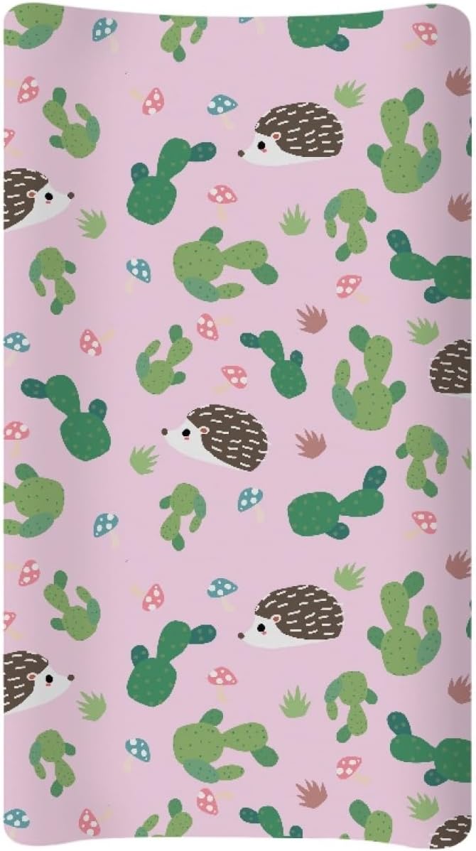 GOSTONG Hedgehog Cactus Print Baby Changing Pad Cover for Boys Girls Cozy Breathable & Washable Stretchy Fabric Diaper Table Cover Sheets, Fit 32x16 Inches Changing Mat
