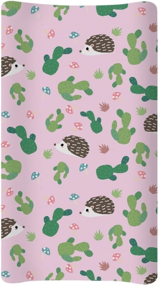 GOSTONG Hedgehog Cactus Print Baby Changing Pad Cover for Boys Girls Cozy Breathable & Washable Stretchy Fabric Diaper Table Cover Sheets, Fit 32x16 Inches Changing Mat