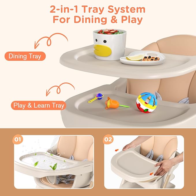 6-in-1 High Chair for Babies and Toddlers, 2026 New Aluminum Alloy Folding Toddler Step Stool with 4-Position Height, Detachable Double-Layer Tray, 6 Growing Stages from Infant to Toddler Seating