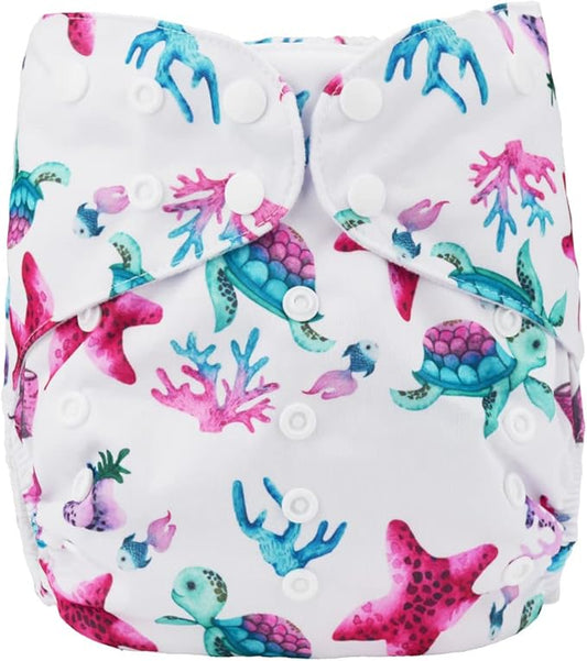 2 to 7 Years Old Cloth Diaper Nappy Pocket Reusable Washable Junior Big Baby Kids Toddler (Starfishes Turtles)