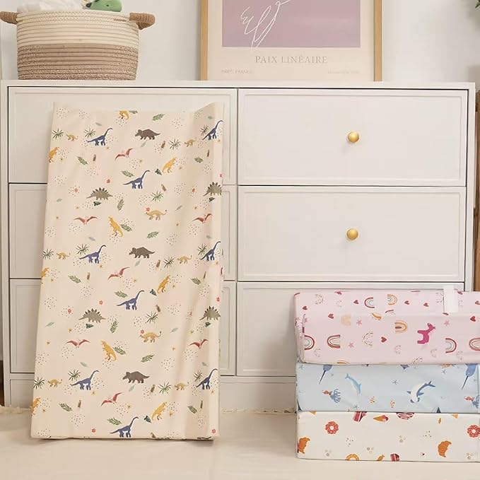 Baby Changing Pad Diaper Changing Pads for Babies Non-Slip Wipeable Changing Mat for Dresser and Table PU Cover with Cute Animal Patterns (Sandy Dino)