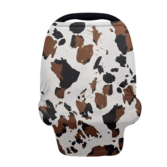 LedBack Brown Cow Print Stretchy Car Seat Cover for Babies, Breathable Breastfeeding Cover, Soft Lightweight Baby Carseat Canopy