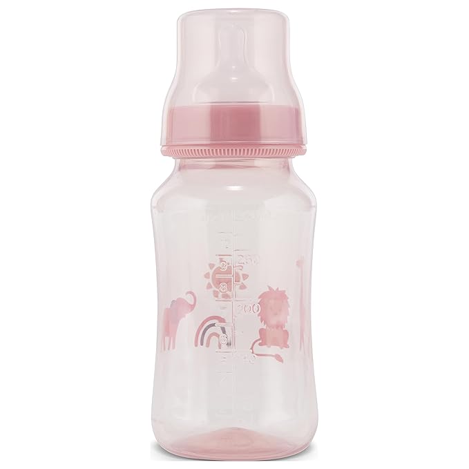 Premium 2-Pack Baby Bottles - 11 Ounce, Hourglass Shape, Fun Boys and Girls Prints, Clear Cover - BPA-Free