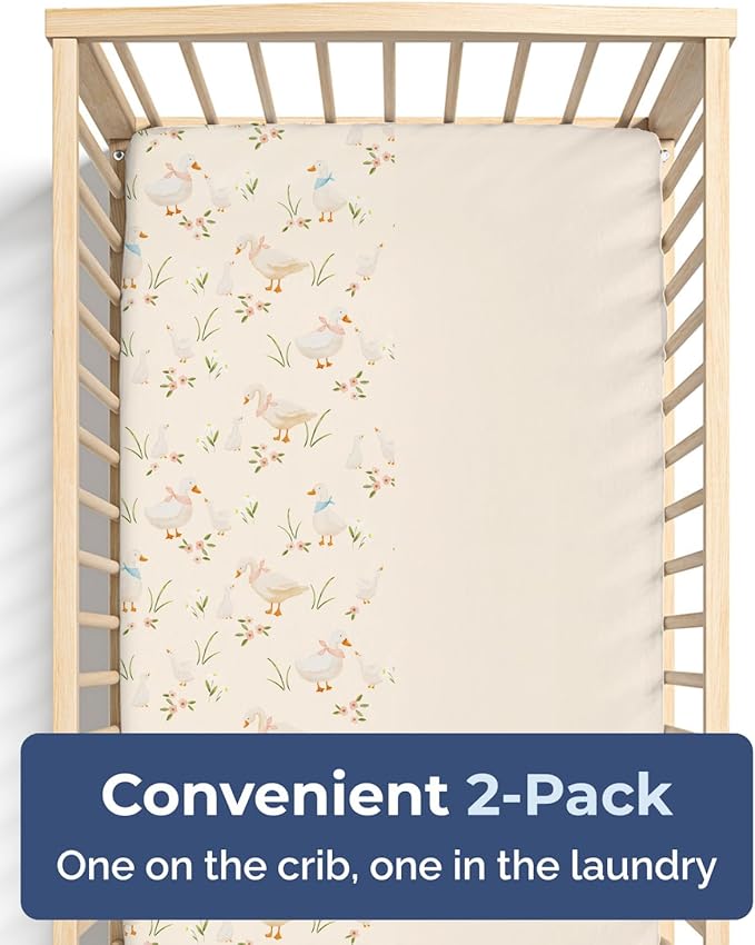 Baby Crib Sheets for Boys & Girls - Pack of 2 Fitted Microfiber Crib Sheets for Standard Crib & Toddler Mattress - Soft, Breathable and Wrinkle Free - Machine Washable - Oeko Tex - 52x28x8in - Goose