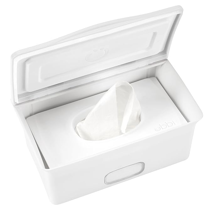 Ubbi Baby Wipes Dispenser | Baby Wipes Case | Baby Wipes Holder with Weighted Plate, Keeps Wipes Fresh and Non-Slip Rubber Feet, White