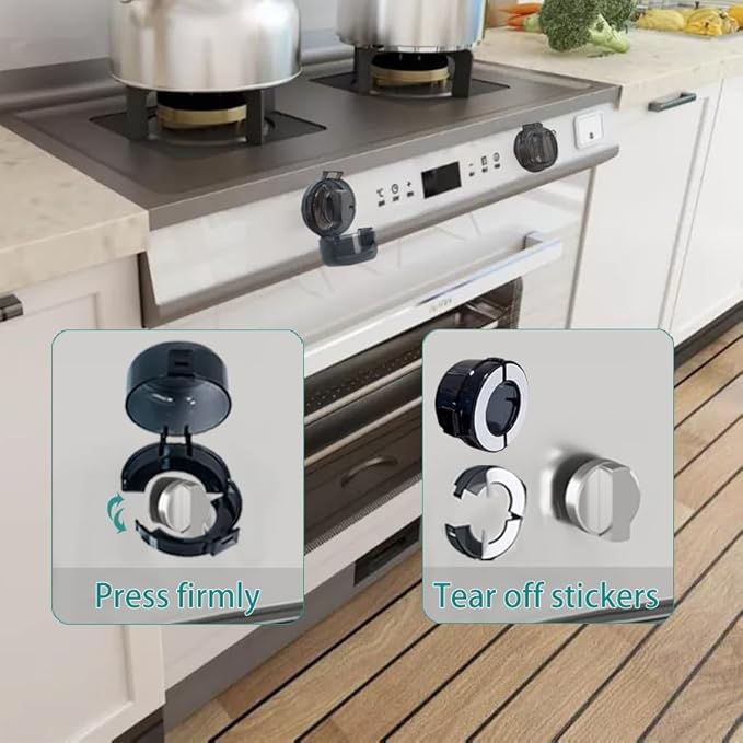 Stove Knob Safety Covers & Gas Stove Knob Locks - Childproof Oven Lock 5 Pack, Heat-Resistant ABS Stove Locks Child Safety Universal Fit Knob Covers