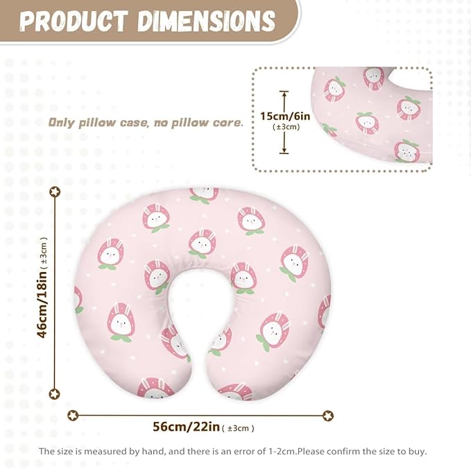 Nursing Pillow Cover Stretchy，Fits The Original Support for Breastfeeding，Strawberry Rabbit,for Breastfeeding and Bottle Feeding (Pink)
