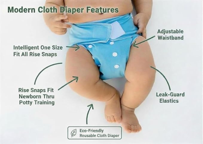 KaWaii Baby HD2 Fast Changing Nappies - 12 Reusable, Leak-Proof Diapers with 24 Premium 5-Layer Inserts for Newborn to Toddler