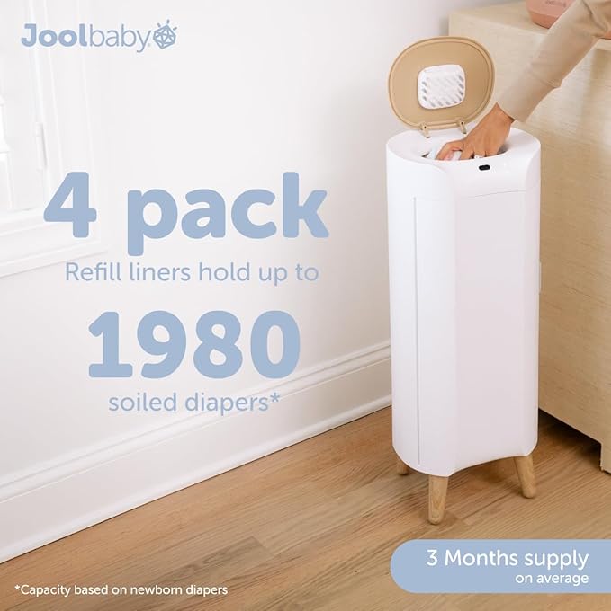Jool Baby SMARTWAVE Diaper Pail Refill Liners (4-Pack) – Continuous Liner System - Unscented, Lasts Up to 1980 Diapers