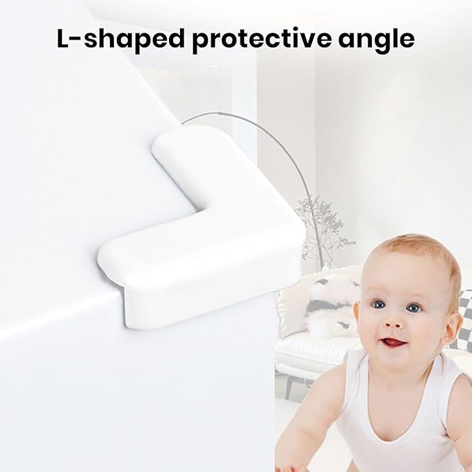 4-Pack White Corner and Edge Protectors - Self-Adhesive Bumpers for Furniture, Desks and Tables, Shock-Absorbing Guards for Home and Office Use