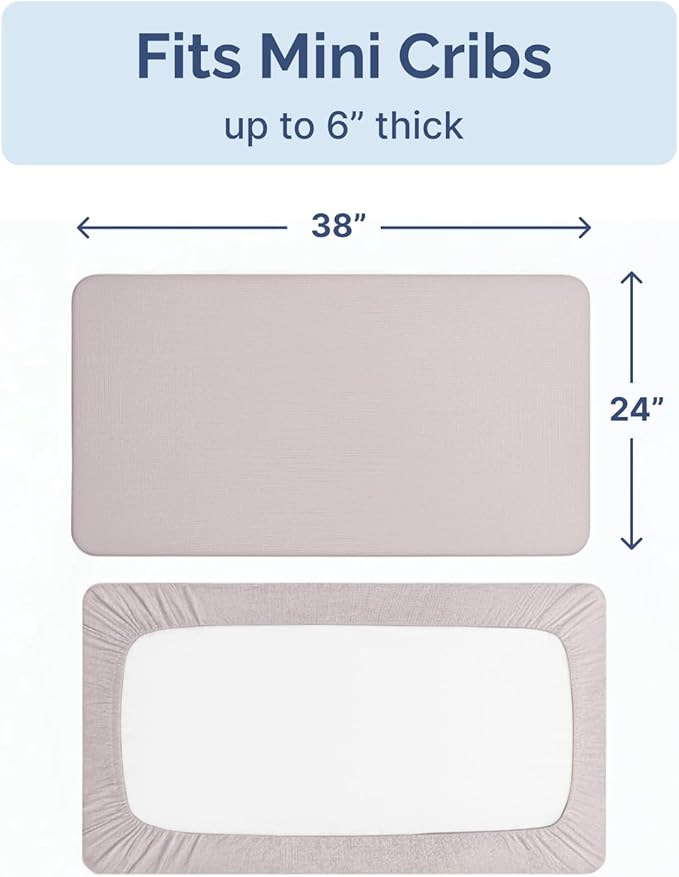 2-Pack Mini Crib Sheets Fitted - Pack N Play Sheets for Pack and Play Mattress - Stretchy Soft Microfiber Playard Bedding - Mini Toddler Bed Cover for Boys & Girls - Oeko-Tex - 38 x 24in, Stone Grey