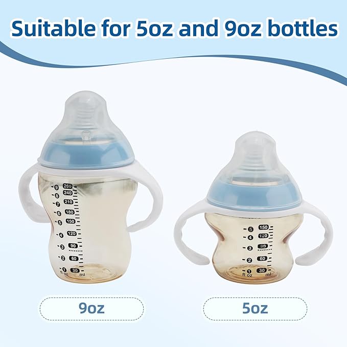 6 Pack Baby Bottle Handles Compatible with Tommee Tippee 5OZ/9OZ Plastic Bottles,Easy Baby Grip Training Handles with 3 in 1 Cup Lid Gap Cleaning Brush for Newborn Self Feeding ,New Mom & Newborn