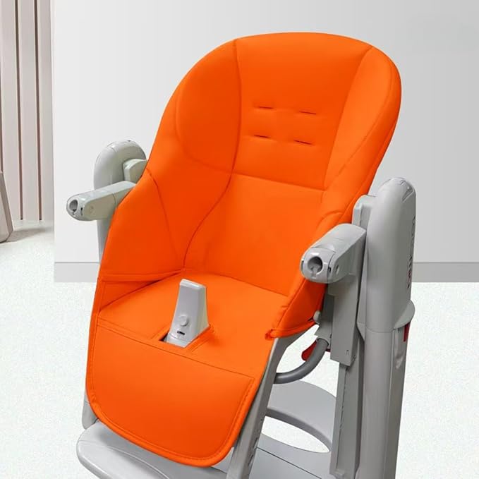 Baby High Chair Cover Replacement | PU Leather Dining Chair Cover with Soft Cushion Seat, Easy to Install High Chair Covers for Baby and Toddler, High Chair Cover Replacement (Orange)