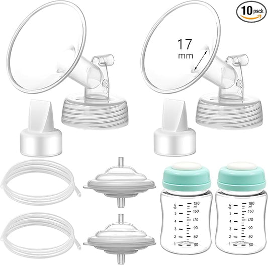 Pump Parts Compatible with Spectra S1/S2/9 Plus, Not Original Accessories, Full Set Replacements Include 17mm Flange, Duckbill Valve, Backflow Protector, Tubing and Bottle