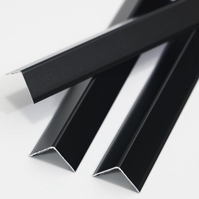 Coengwui Aluminum Corner Guards, Peel and Stick L-Shaped Molding Trim for Wall Table Door Frame Protection and Decoration (Matte Black, 3Pcs x 2.9ft x 0.8in)