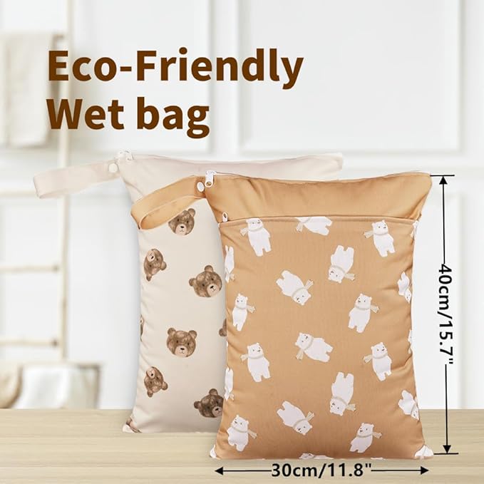 Wet Dry Bags with Two Zippered Pockets and Handle, Reusable Storage Bag for Breast Pump Parts & Baby Items, Waterproof Diaper Bags, Yoga Gym Bag for Swimsuits or Wet Clothes-2pcs, 11.8*15.75"