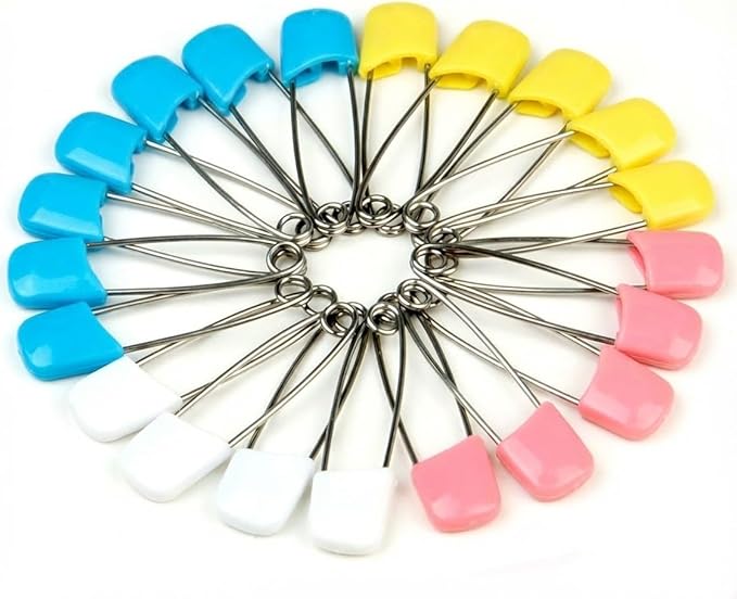 50PCS Baby Safety Pins 2.2'', Stainless Steel Cloth Diaper Pins with Locking Heads, Assorted Color Nappy Pins for Prefolds, Flats, Laundry, Sewing & Craft Projects