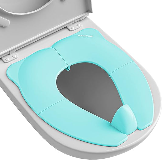 Maliton Travel Potty Seat for Toddler & Kid Travel, Portable Foldable Potty Seat with Storage Bag, Non-Slip Potty Training Toilet Seat Cover wth Splash Guard (Aqua Green)