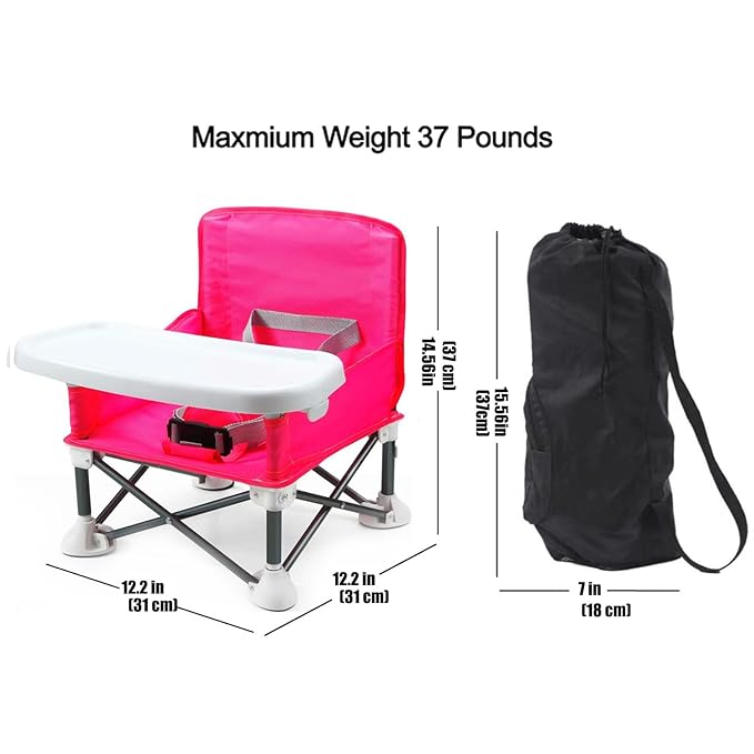 PandaEar Portable Travel Booster Seat with Tray| Folding Baby Seat Booster High Chair for Dining Table| Compact Camping Chair for Lawn, Beach Indoor/Outdoor Use| Toddlers, Kids (Pink)