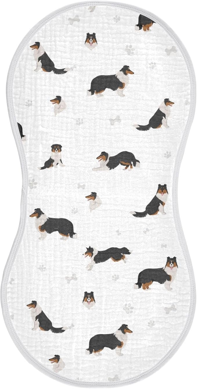 vvfelixl Baby Burp Cloths Rough Collie Dog Baby Newborn Cotton Burping Cloths Set Baby Washcloths 4 Pack