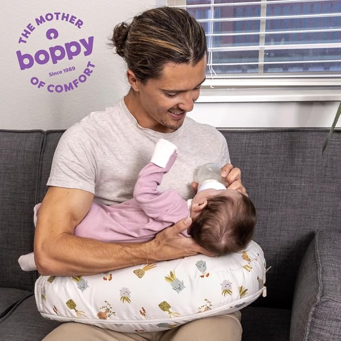 Boppy Nursing Pillow - Firm, Ergonomic U-Shaped Bottle and Breastfeeding Pillow with High Lift for Comfort and Support, Spacious Surface - Tan Happy Houseplants