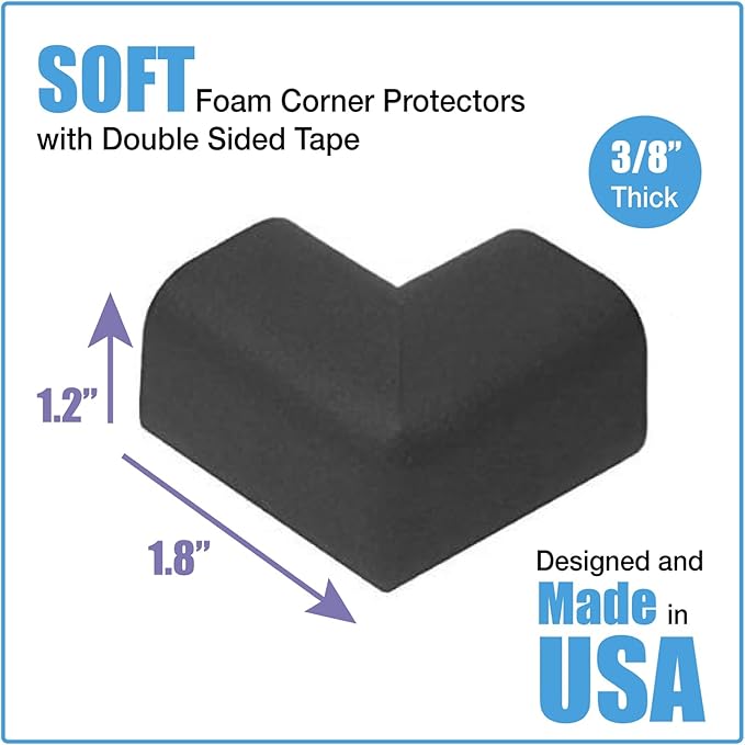 KidKusion Child Safety Corner Cushion | Black | 12 Pack | Made in USA, Child Safety, Child Proofing Corner Guard, Home Furniture Safety Bumper, Baby Proof Table Protector