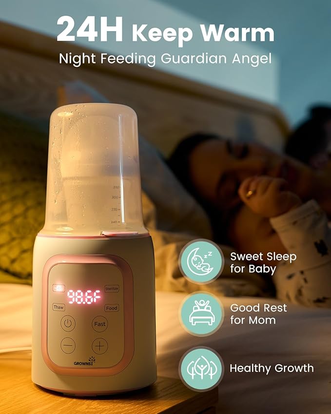 Grownsy Bottle Warmer, Fast Baby Bottle Warmer for All Bottles, Milk Warmer for Breastmilk or Formula, Smart Temperature Control and Automatic Shut-Off- Pink