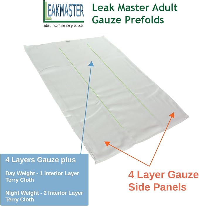 LeakMaster Adult Prefold Cloth Diapers Gauze Weave - 100% Cotton Reusable and Washable Diapers - Soft & Durable - Day Weight - Size Large