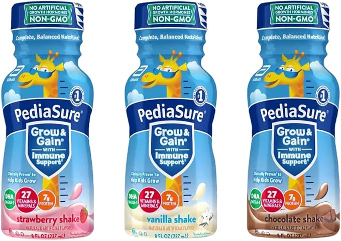 PediaSure Grow & Gain Nutrition Shake for Kids, Immune Support Shake Variety Sampler Pack - 8 Fl Oz Bottles - By Obanic (18-Pack)
