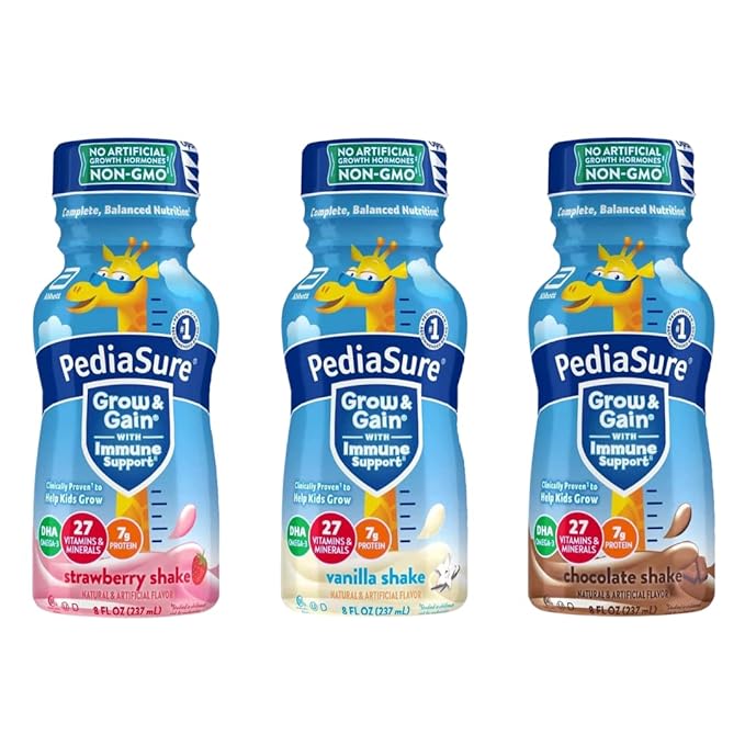 PediaSure Grow & Gain Nutrition Shake for Kids, Immune Support Shake Variety Sampler Pack - 12 Pack Of 8 Fl Oz Bottles - By Obanic (12-Pack)