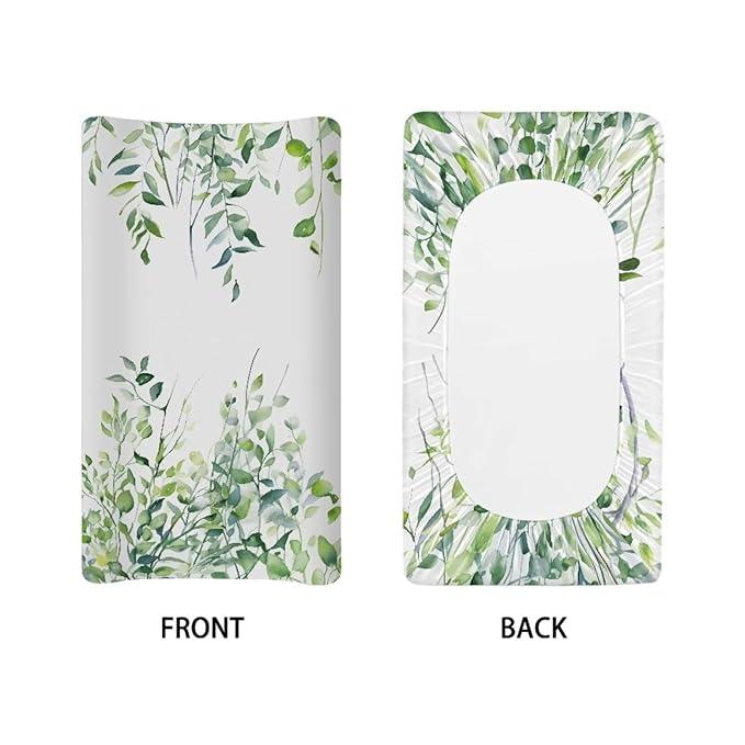 Baby Stretchy Changing Pad Cover, Breathable Changing Pad Cover for Infants and Toddles, Green Leaves Print 16 * 32 Inches