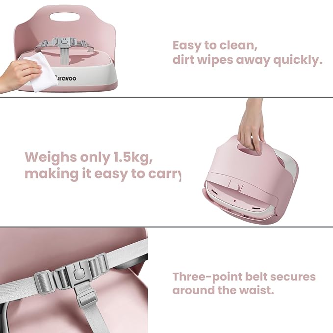 UBRAVOO Baby Booster Seats, Portable High Chairs for Babies and Toddlers, HighChair for Baby from 6 Months to 3 Years, Sitting Up to 15 kg (Pink)