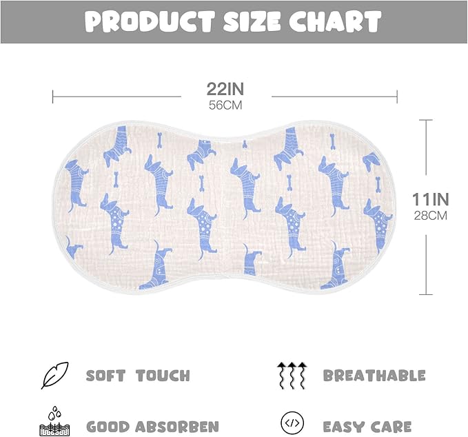 Cute Dachshund Dog and Bone Pattern Muslin Burp Cloths for Baby 2 Pack 100% Cotton Baby Washcloths Bibs for Boy Girl