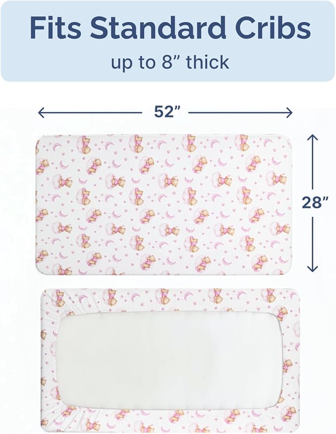 Baby Crib Sheets for Boys & Girls - Pack of 2 Fitted Microfiber Crib Sheets for Standard Crib & Toddler Mattress - Soft, Breathable & Wrinkle Free - Machine Washable, Oeko Tex - 52x28x8in - Dream Bear