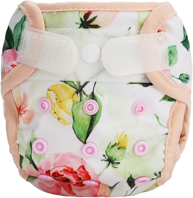 Newborn Baby Cloth Diaper Cover Nappy Hook and Loop (Pink Roses)