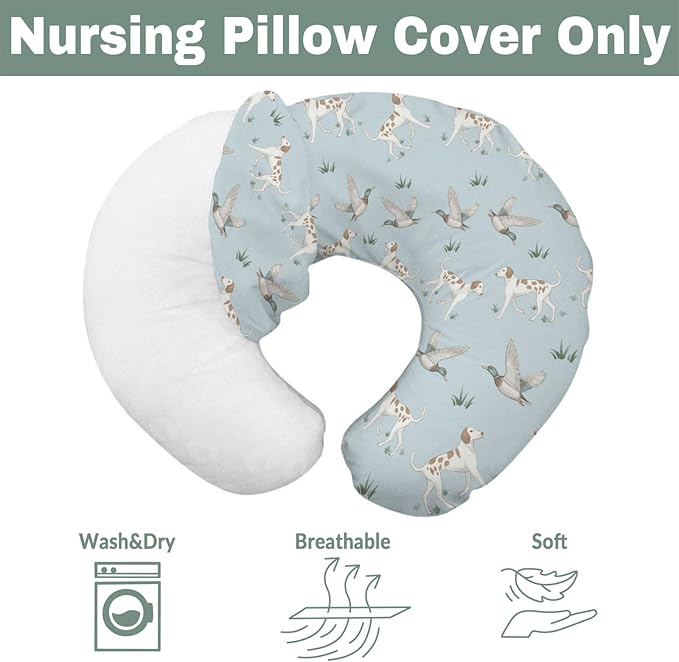 Green Mallard Ducks Dogs Nursing Pillow Covers for Boy Girl Wild Duck Hunting Nursery Feeding Pillowcase for Breastfeeding Pillows Outdoor Duck Hunter Soft Stretchy Removable Covers for Newborn Infant