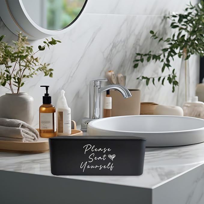 Moorfowl Please Seat Yourself Wipes Dispenser for Guest Bathroom Flushable Wipes Container Holder Cute Funny Rustic Farmhouse Restroom Home Decor Perfect Accent Piece for Powder Room (Black)