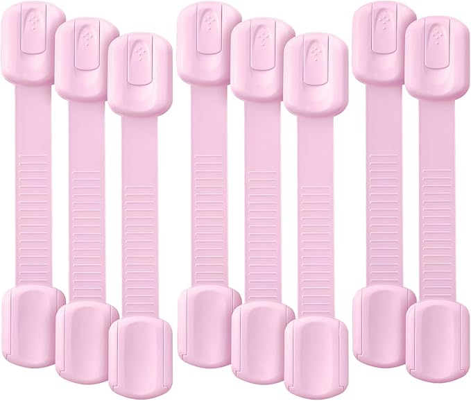 Bates- Child Safety Strap Locks, 8 Pack, Pink, Child Locks for Cabinets and Drawers