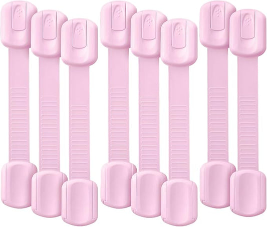 Bates- Child Safety Strap Locks, 8 Pack, Pink, Child Locks for Cabinets and Drawers