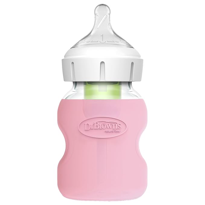Dr. Brown's Options+ Wide-Neck Glass Bottle Sleeve, 100% Silicone, Pink, BPA-Free, 5 oz, 1-Pack