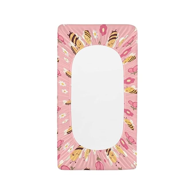 Cute Bee Changing Pad Cover for Baby Pink Comfy Diaper Pad Covers for Changing Table 16x32 Inch Washable Cradle Mattress Sheets Gift for Holiday