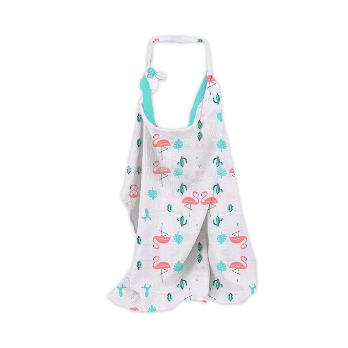 Mom's Home Moms Home Organic Cotton Muslin Nursing Cover for Breastfeeding Apron | Flamingo (Multicolor)