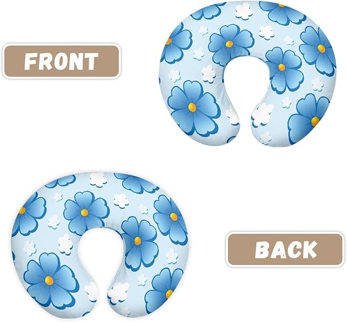 Nursing Pillow Cover Stretchy and Soft Nursing Cover for Breastfeeding Pillows Pillow Slipcover for Baby Girls Boys Newborn Cartoon Flower Blue