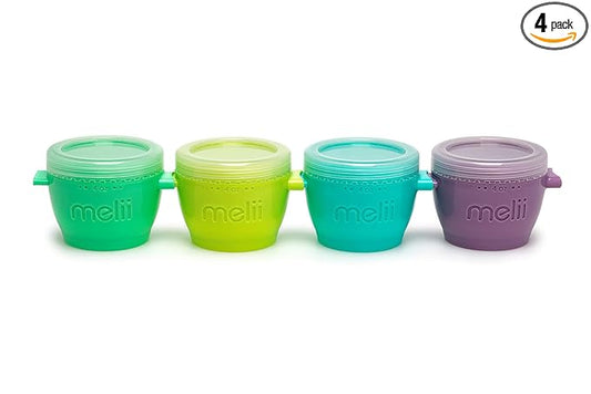 melii Snap & Go Baby Food Storage Containers | 4 Pack 4 oz, Stackable Snack Containers with Airtight Lids, BPA-Free, Reusable Cups for Baby Food, Snacks & Meal Prep
