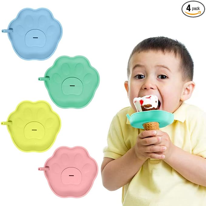 PandaEar 4 Pack Popsicle Holder for Kids, Silicone Ice Cream Cone & Popsicle Drip Catcher with Built-in Straw, Mess-Free Frozen Treat Holder
