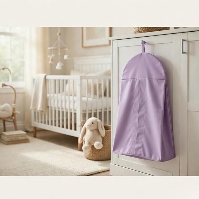 Light Purple Hanging Baby Diaper Caddy Organizer for Changing Station; Baby Nursery Décor for Girls; Diaper Stacker with Hook for Easy Reach - Safe Diaper Changes; Portable, Washable and Foldable