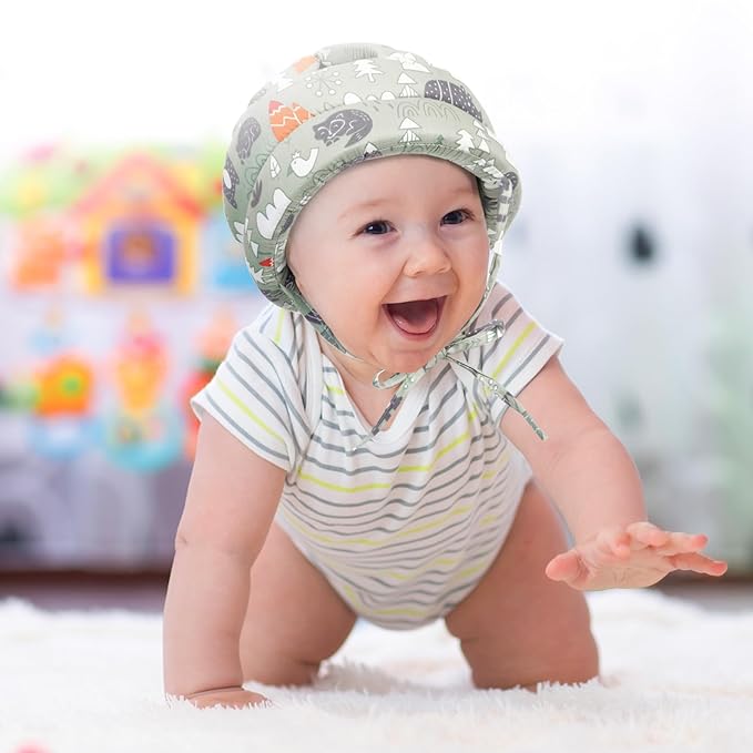 Geyoga 2 Pack Baby Head Protector with 2 Pair Toddler Knee Pads Baby Helmet for Crawling Walking Adjustable Soft Safety Headguard Toddler Protective Cap 6-12 Months 1-2 Years Old(Forest)