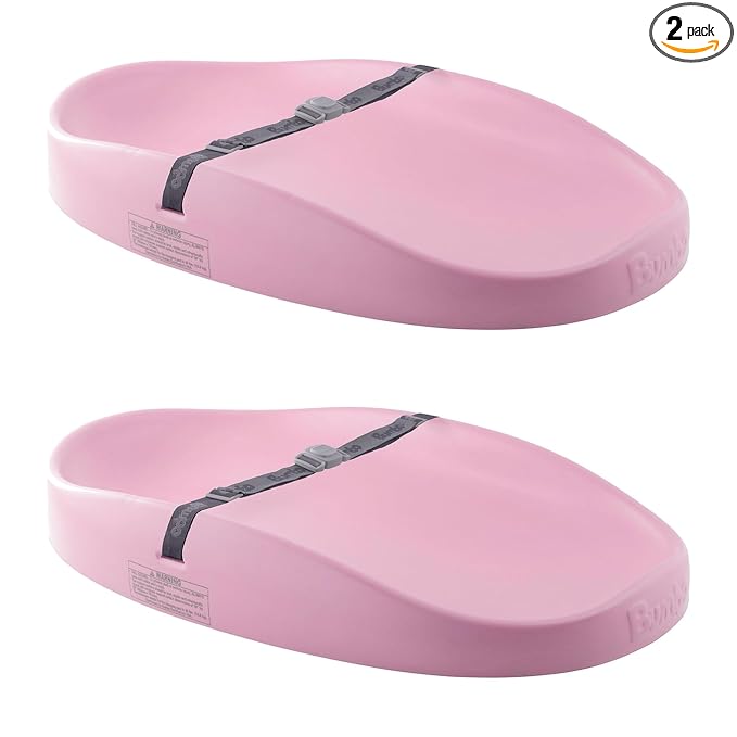 Bumbo 2 Pack Baby Changing Pads for Dresser or Table Top, Portable & Wipeable Non Slip Soft Contoured Diaper Change Station with Harness, Cradle Pink